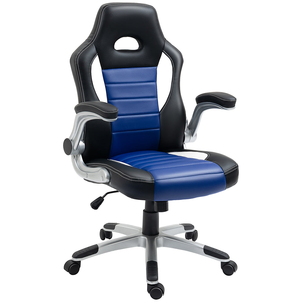 Ergonomic faux leather gaming chair with adjustable height – Blue, black and white