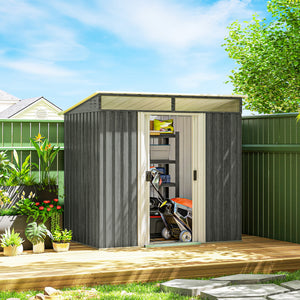 Galvanized metal garden shed with foundation kit, grey