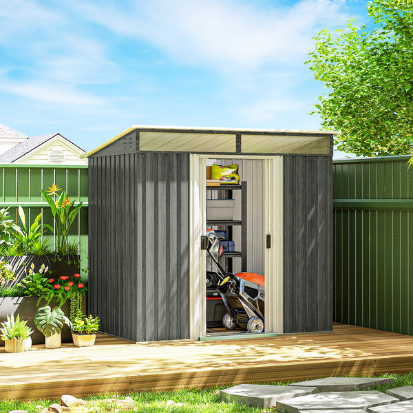 Galvanized metal garden shed with foundation kit, grey