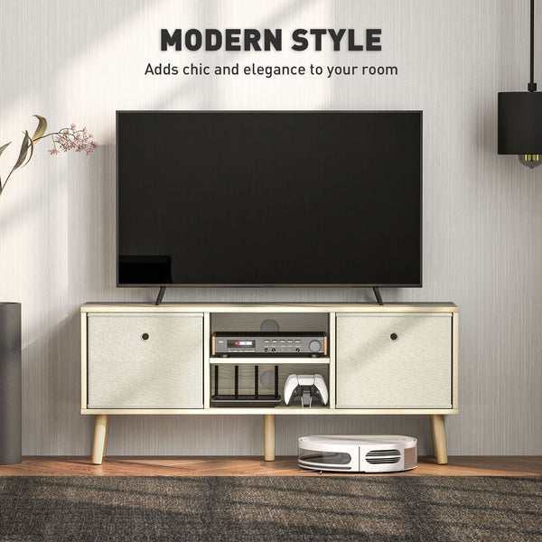 Modern TV cabinet with drawers and folding shelves, natural color