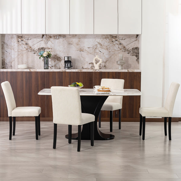 Set of 4 modern dining chairs with rubberwood legs and padded seats, beige