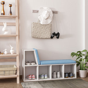 Bookcase with 5 compartments and padded reading corner, blue