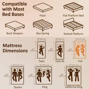 8-inch cooling memory foam full-size mattress, medium-firm comfort and lumbar support – White and gray
