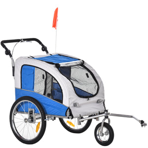 2-in-1 Dog Bike Trailer, Travel Mount with Suspension, Hitch, Storage Pockets, Blue