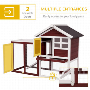 48" Weatherproof Wooden Rabbit Hutch Bunny Cage Small Animal House with Slant Roof And Screened Outdoor Run, Brown