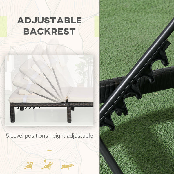 Patio Lounge Chair with 5-Level Adjustable Backrest, Headrest, Cream White