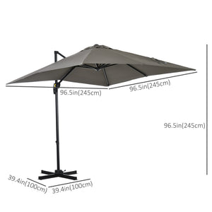 8-foot square cantilever parasol with 360° rotation, made of aluminum, light grey