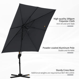 Square cantilever parasol with cross base, dark grey