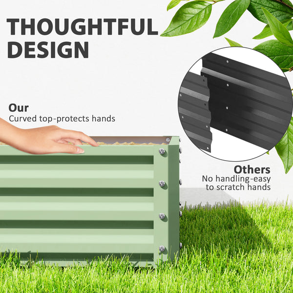 Raised planter in galvanized steel, light green