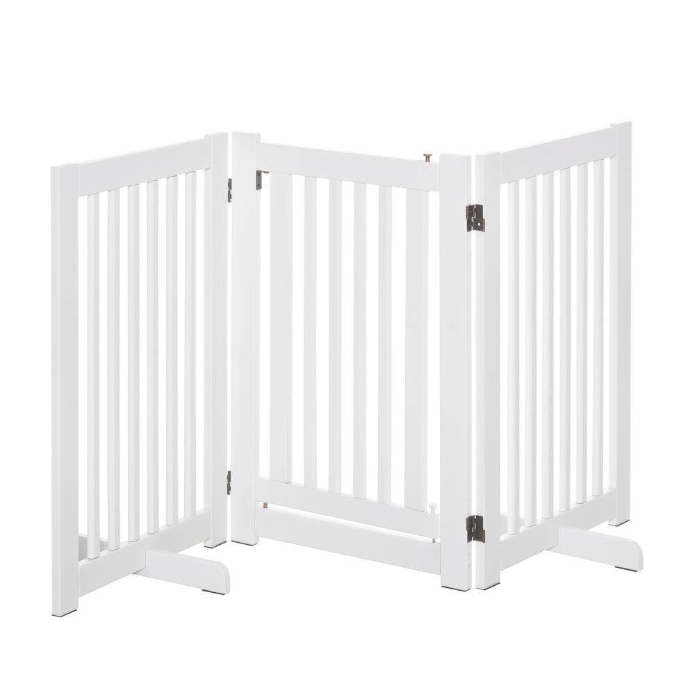 Freestanding wooden pet gate with 3 foldable panels