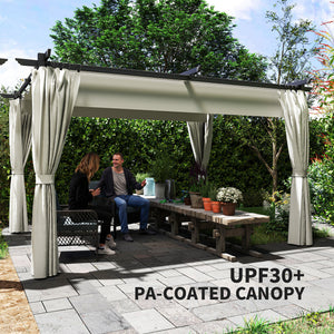 10 x 13 pergola with retractable awning and curtains