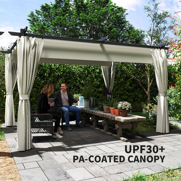 10 x 13 pergola with retractable awning and curtains