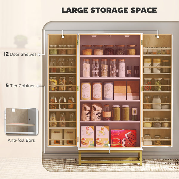Kitchen storage unit with 12 door shelves and adjustable shelves, white