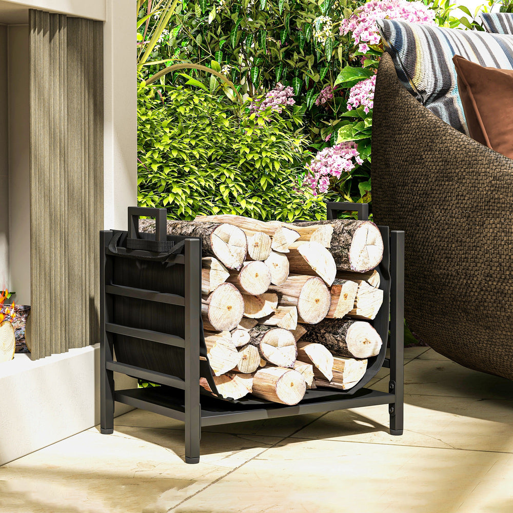 Heavy Duty Black Steel Log Rack with Carry Bag