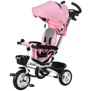 6-in-1 Tricycle with Parent Handle, Canopy, Storage Baskets and Cup Holder, Pink