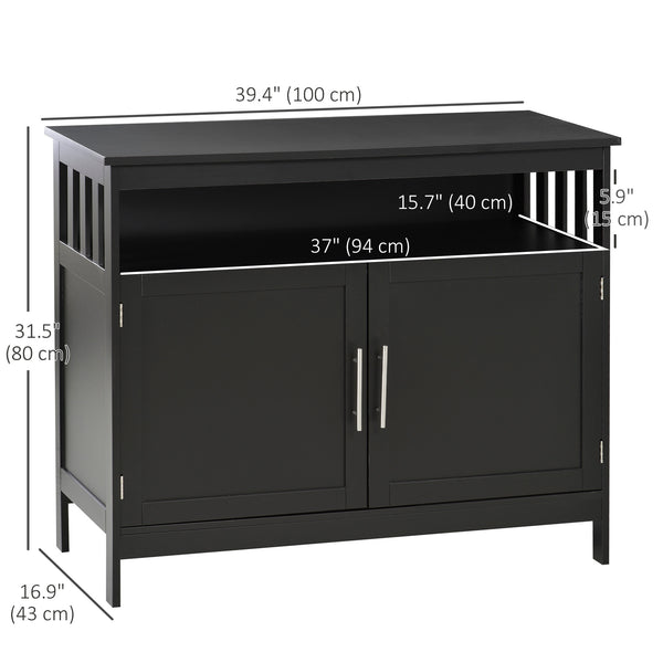 Wooden Storage Buffet with 2-Tier Cabinet and Open Shelf, Black