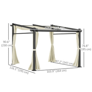 Metal pergola with sliding roof, retractable pergola, 3 m x 3 m, beige