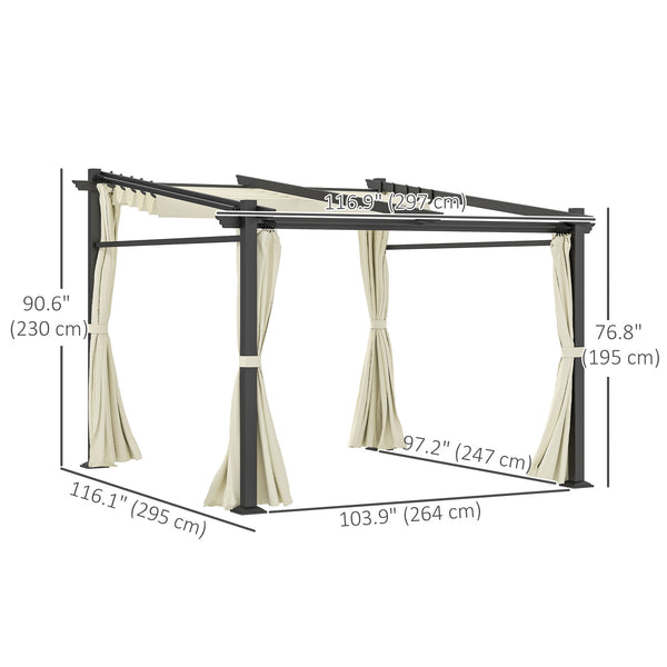 Metal pergola with sliding roof, retractable pergola, 3 m x 3 m, beige