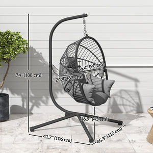 Egg-shaped hanging chair with fully upholstered seat, grey