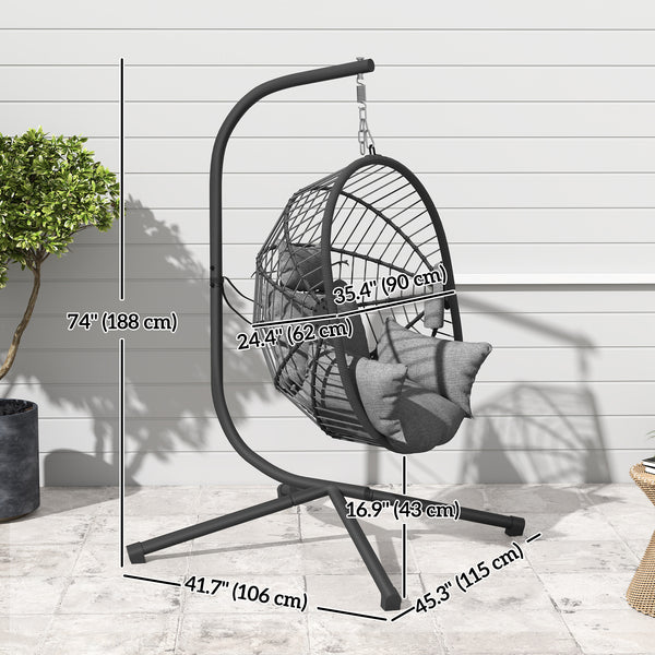Egg-shaped hanging chair with fully upholstered seat, grey