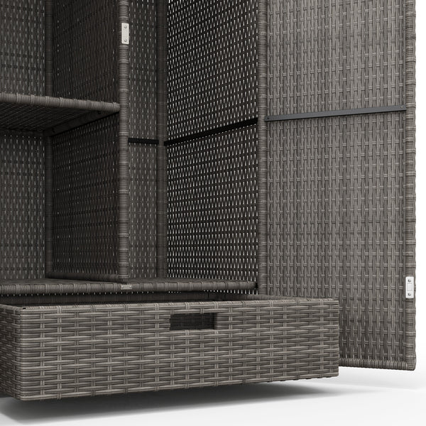 2-door outdoor wicker storage cabinet, dark grey