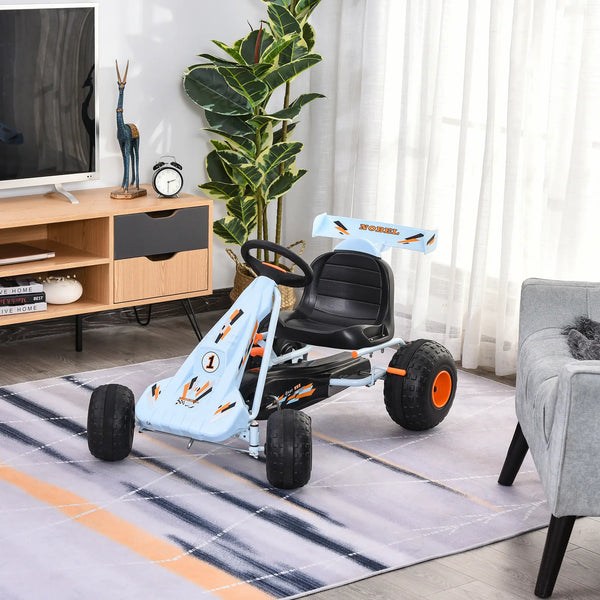 Pedal go-kart with adjustable seat, handbrake and gear lever, pale blue