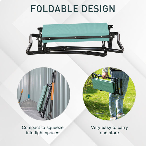 Folding garden stool with seat and knee rest, dark green