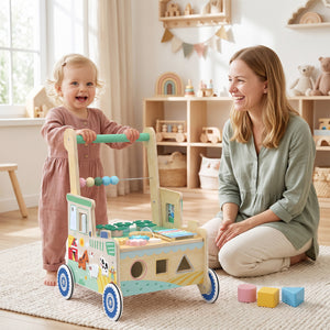 Wooden baby walker with activities, 1 to 3 years