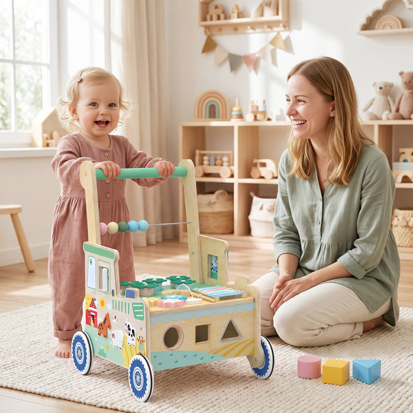 Wooden baby walker with activities, 1 to 3 years