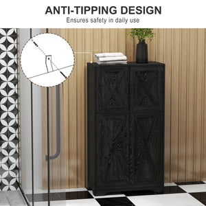 Farmhouse Style Kitchen Pantry with Barn Doors and Adjustable Shelves, Black