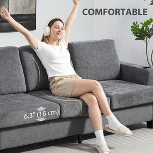 3-seater sofa with USB ports and cup holders, gray