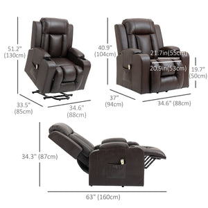 Electric lift chair in synthetic leather with footrest, brown