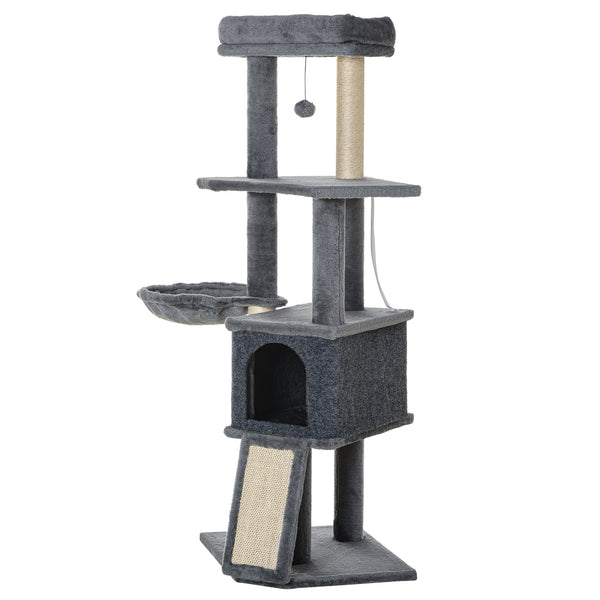 50" Multi-Level Cat Tree with Scratching Posts and Ramp, Grey