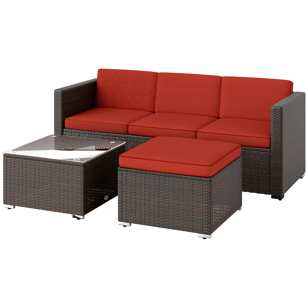 Ensemble de mobilier de jardin avec canapés d’angle et coussins rouges moelleux, parfait pour terrasse, balcon ou patio