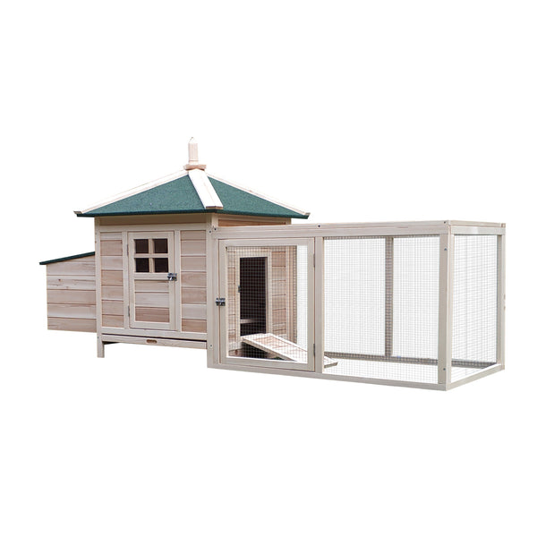 77" Chicken Coop with Nesting Box and Outdoor Run
