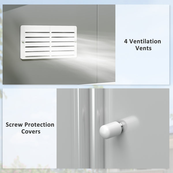 9' x 10.6' Garden Shed with Foundation Kit for Storage with Double Doors, Light Gray