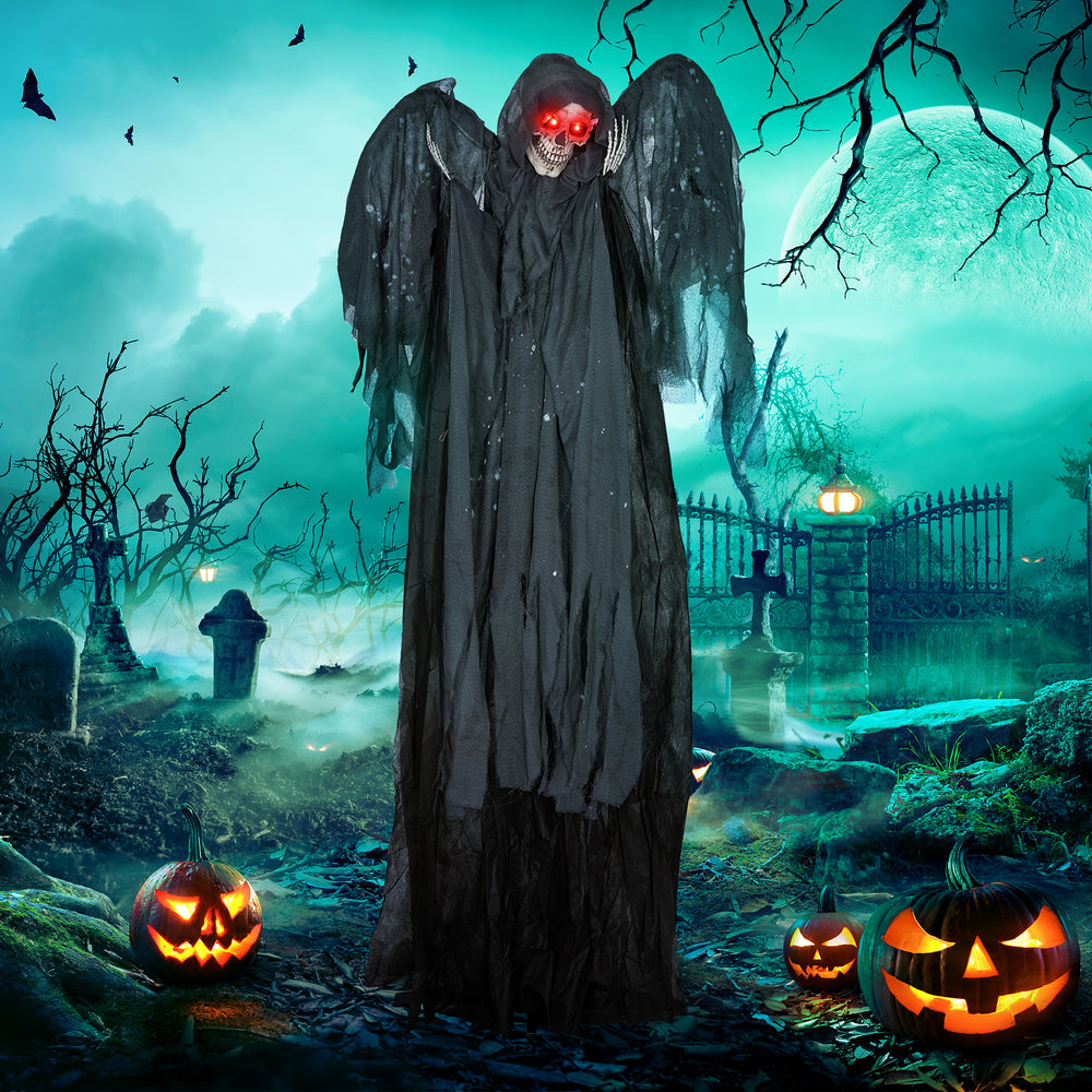 Life-Size Grim Reaper 6.4ft Winged Animated Outdoor Halloween Decoration with Light-Up Eyes