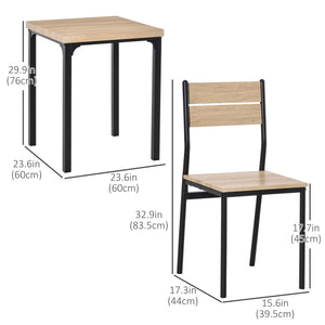 3-piece table and chairs set with metal legs, in natural wood.