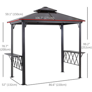 Outdoor Hardtop Grill Gazebo Cooking BBQ Canopy w/ 6 Hooks for Utensils and Double Vented PC Roof, Coffee