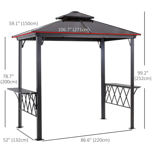 Outdoor Hardtop Grill Gazebo Cooking BBQ Canopy w/ 6 Hooks for Utensils and Double Vented PC Roof, Coffee