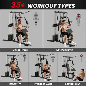 Multifunction weight training station with 45 kg weight stack, for a full body workout