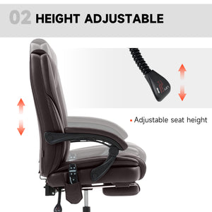 Reclining massage office chair with adjustable height and footrest, dark brown