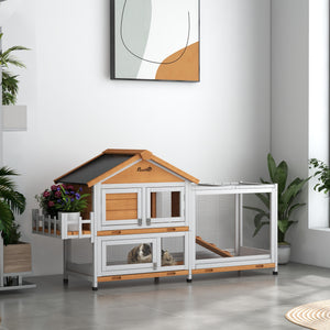 65" Wooden Hutch with Lift-Up Roof and Storage Box