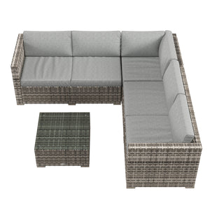 4-piece woven rattan garden furniture set with corner sofa, grey