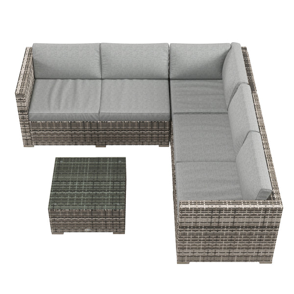4-piece woven rattan garden furniture set with corner sofa, grey