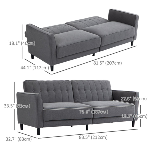 Convertible sofa bed in tufted fabric with adjustable backrest, anthracite gray