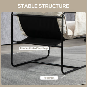 Armchair with side pockets and steel frame, beige