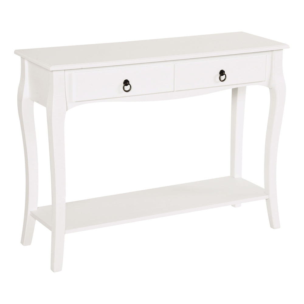 Modern entryway console table with 2 drawers and lower shelf, ivory white