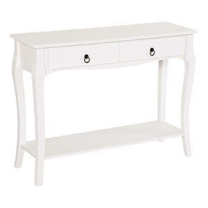 Modern entryway console table with 2 drawers and lower shelf, ivory white