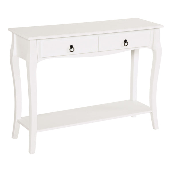 Modern entryway console table with 2 drawers and lower shelf, ivory white